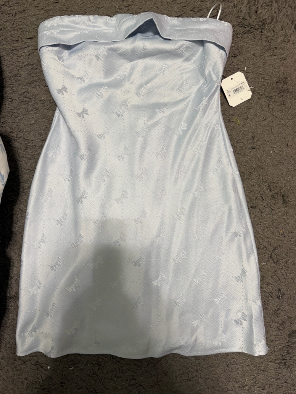 Strapless Light Blue Satin Bow Mini Dress